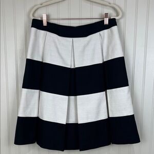 Boden Pleated Black & Cream wide Striped Skirt Size 10L
